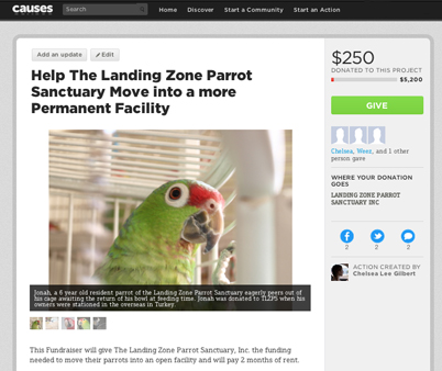 Causes.com The landign zone parrot sanctuary donate today!